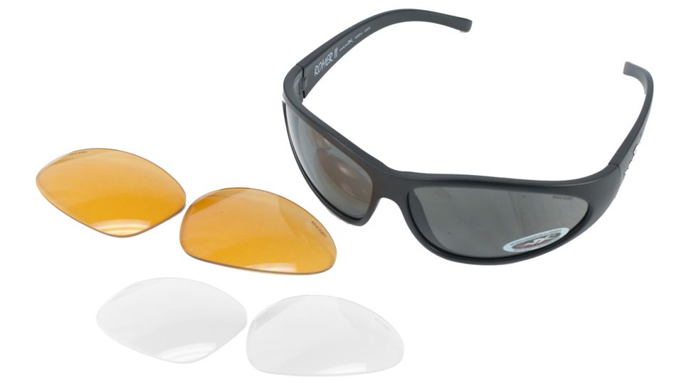 USED Wiley X Romer 3 Sunglasses - 3 Lens Package, 1 Matte Black Frame w/Smoke Grey,Clear,Light Rust Lens, 1006, EDEMO1