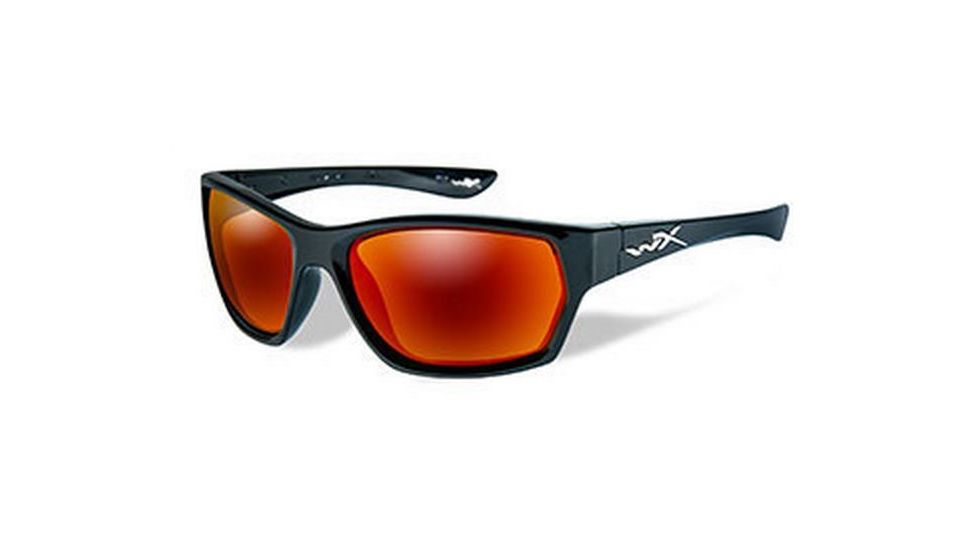 Wiley X Street Series Moxy Sunglasses,Gloss Black Frame,Polarized Crimson Mirror Smoke Grey Lens SSMOX05