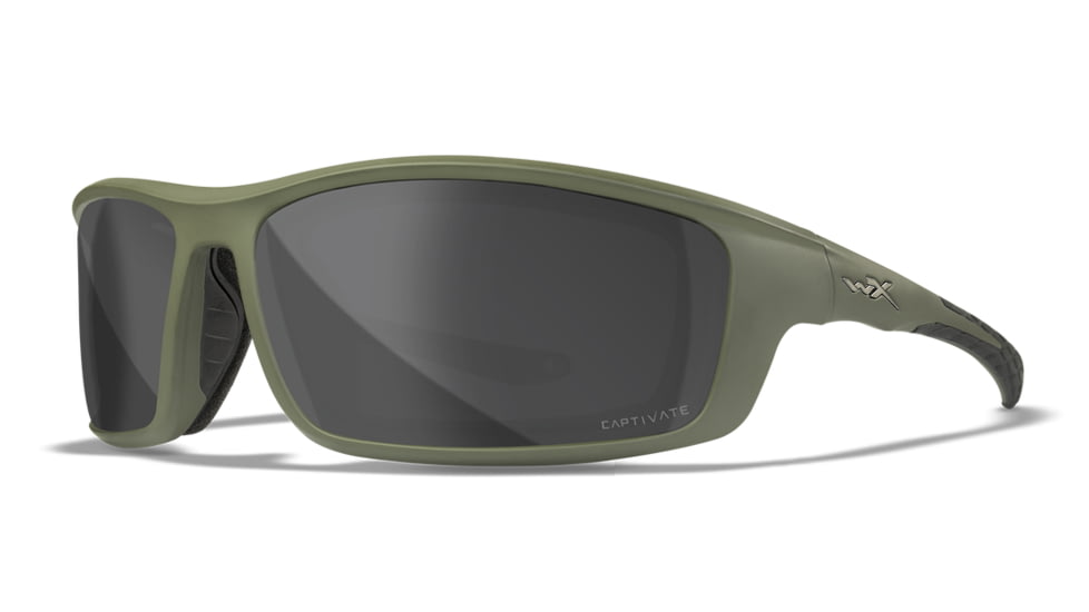Wiley X WX Grid Sunglasses, Matte Utility Green Frame, Captivate Pol Grey Lens, CCGRD08