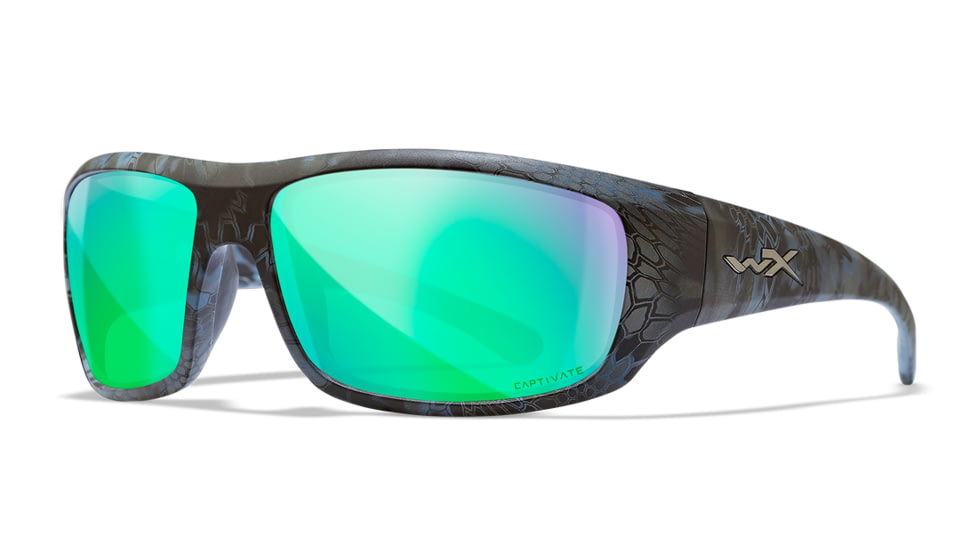 Wiley X WX Omega Sunglasses, Kryptek Neptune Frame, Captivate Pol Green Mirror Lenses, ACOME13