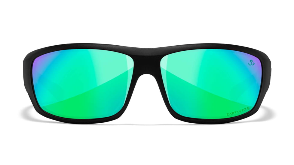 Wiley X WX Omega Sunglasses, Matte Black Frame, Captivate Polarized Green Mirror Lens, ACOME22