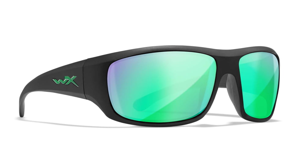 Wiley X WX Omega Sunglasses, Matte Black Frame, Captivate Polarized Green Mirror Lens, ACOME22