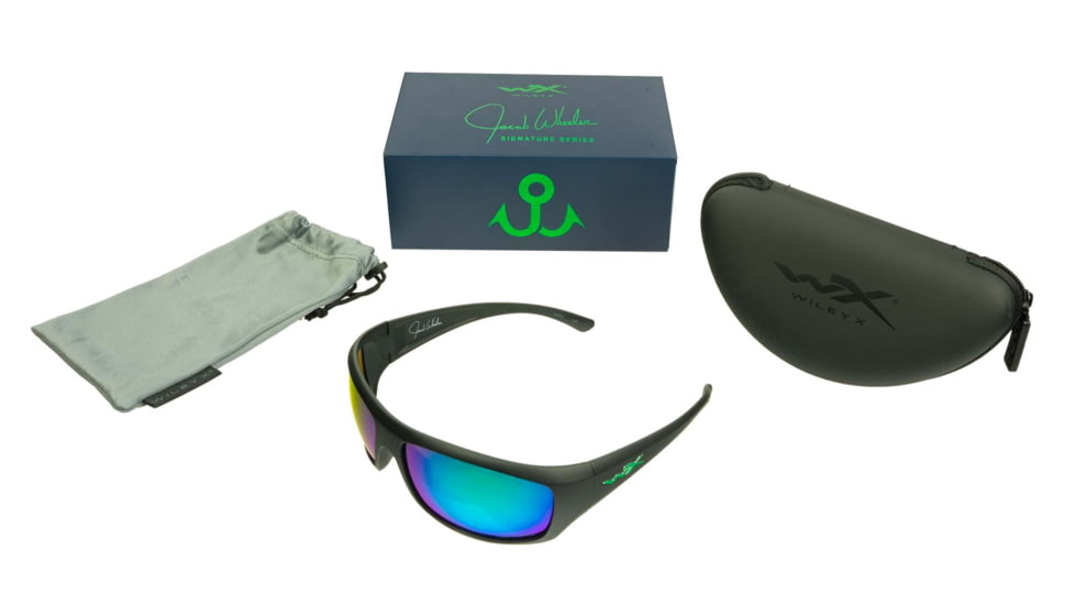 Wiley X WX Omega Sunglasses, Matte Black Frame, Captivate Polarized Green Mirror Lens, ACOME22