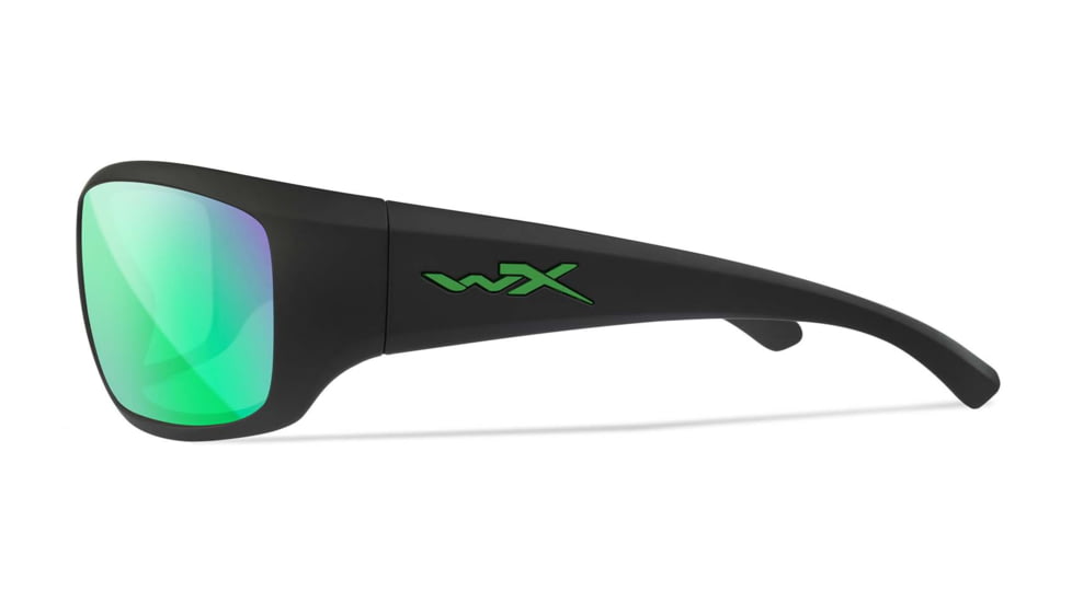 Wiley X WX Omega Sunglasses, Matte Black Frame, Captivate Polarized Green Mirror Lens, ACOME22