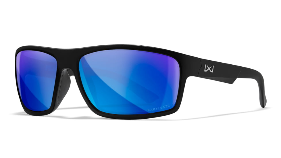 Wiley X WX Peak Sunglasses, Matte Black Frame, Peak XL Captivate Pol Blue Mirror Lens, ACPEA19XL