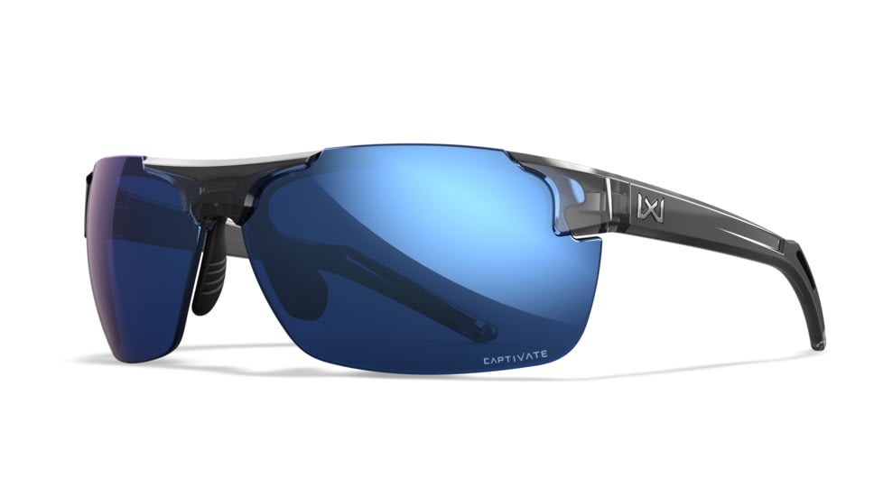 Wiley X WX Prime Sunglasses, Gloss Crystal Grey Frame, Prime Captivate Pol Blue Mirror Lens, ACPRM09