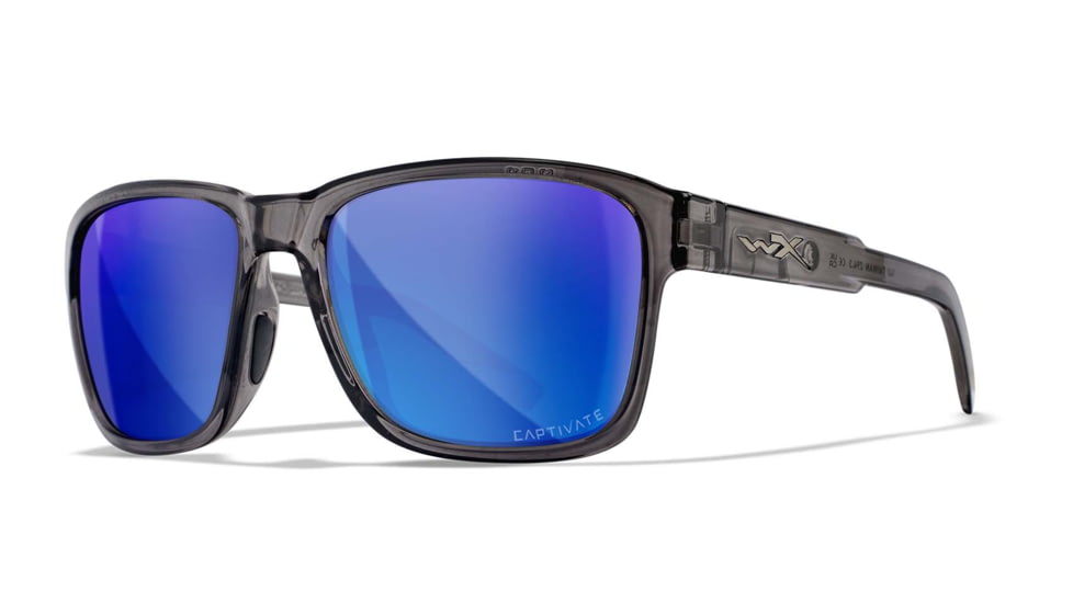 Wiley X WX Trek Sunglasses, Gloss Crystal Dark Grey Frame, Captivate Polarized Blue Mirror Lens, AC6TRK09
