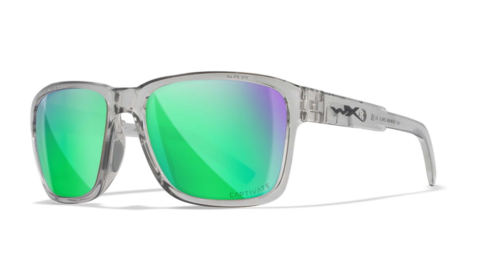 Wiley X WX Trek Sunglasses, Gloss Crystal Light Grey Frame, Captivate Polarized Green Mirror Lens, AC6TRK07