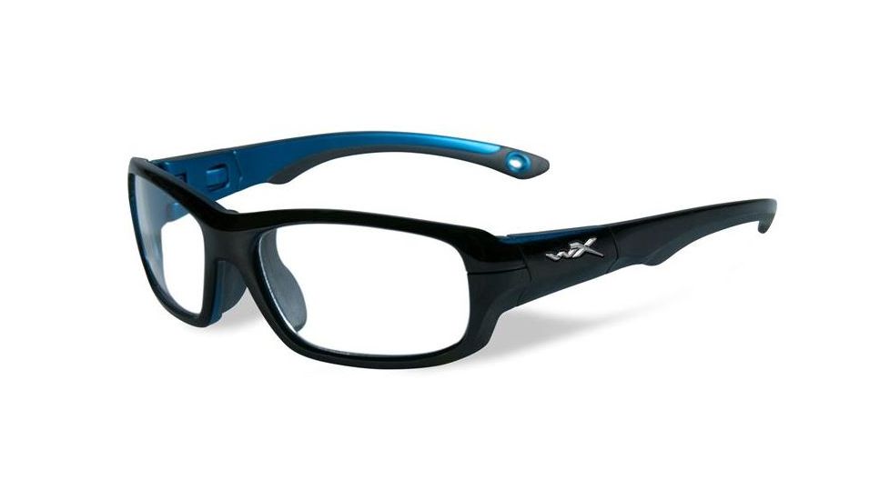 Wiley X Youth Force Gamer Sunglasses,Gloss Black/Metallic Blue,Clear Lens YFGAM02
