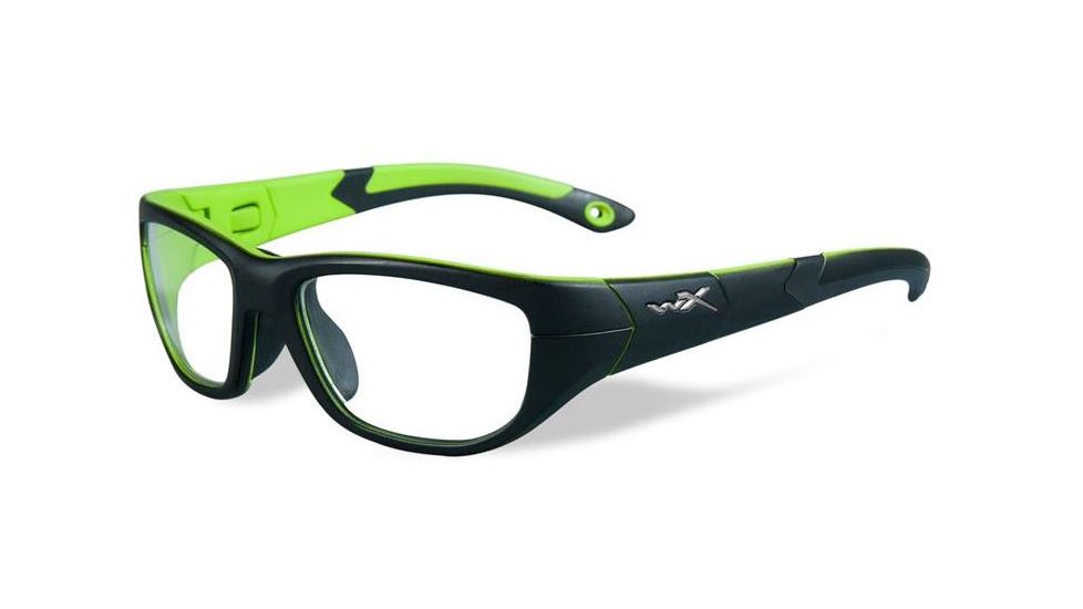 Wiley X Youth Force Victory Sunglasses,Matte Black/Lime Green,Clear Lens YFVIC02