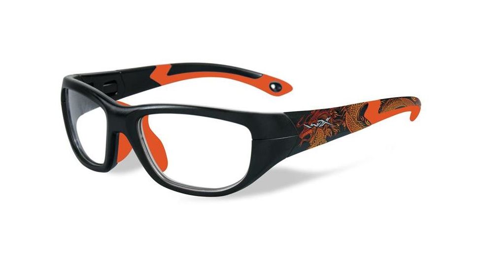 Wiley X Youth Force Victory Sunglasses,Matte Black w/Dragon/Sonic Orange,Clear Lens YFVIC04