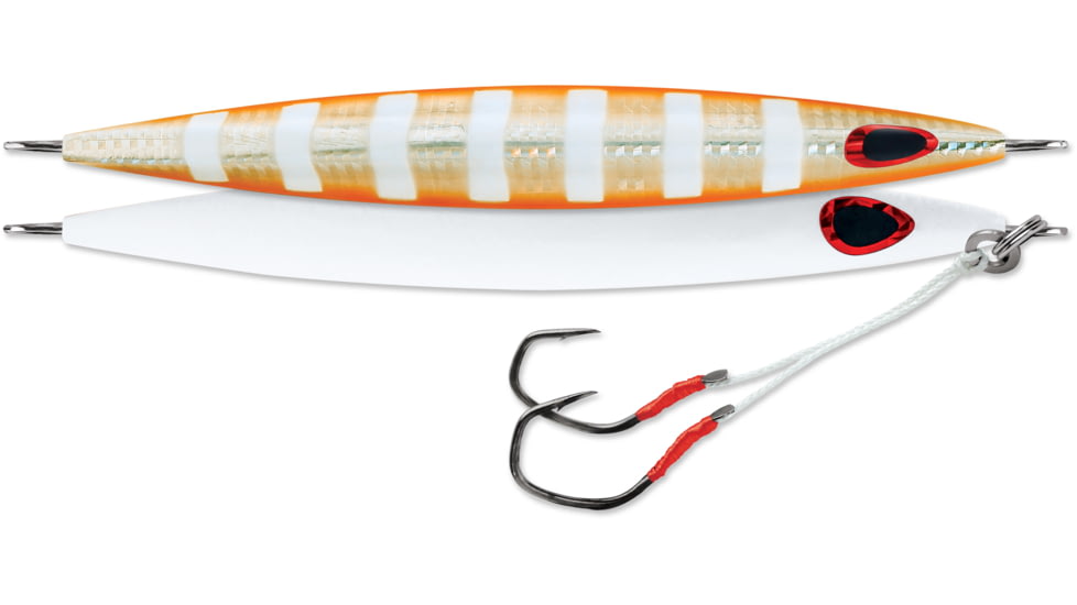 Williamson Kensaki Jig 220, Sinking, VMC Double Assist HK, Orange Zebra Pearl, 7-3/4oz, 6-3/4in, KSJ220OZ