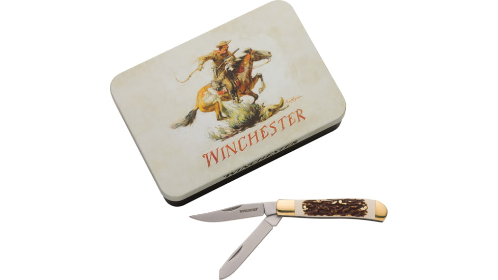 Winchester Knife 6.25'' Oal Stag Trapper W/knife Tin