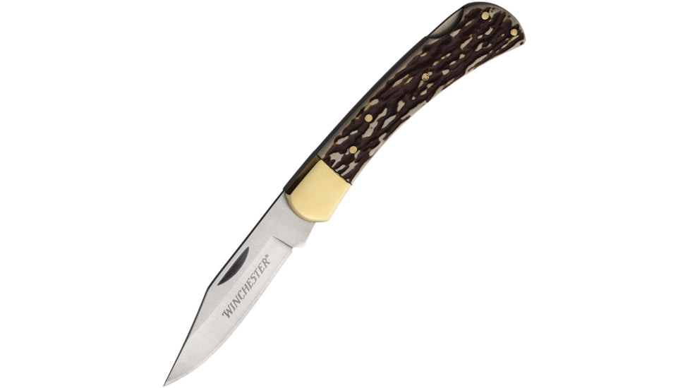 Winchester Knife 6.87'' Oal Ss /stag Folder W/pocket Clip