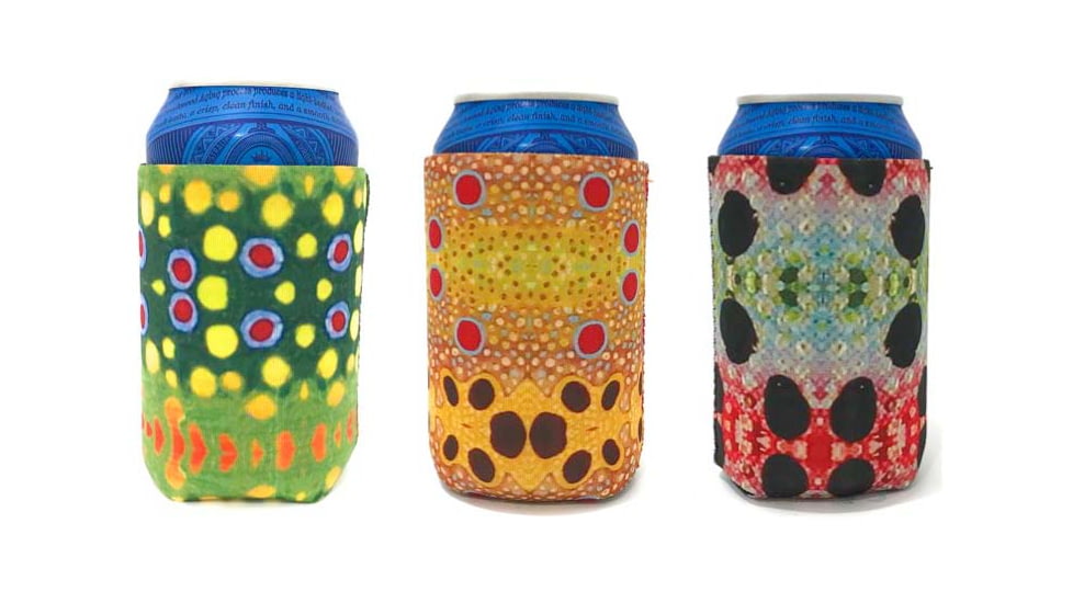 Wingo Outdoors Fish Skin Can Cooler 3-Pack, Brook/Brown/Rainbow, Standard Can, W-CAN-FRE-3PK