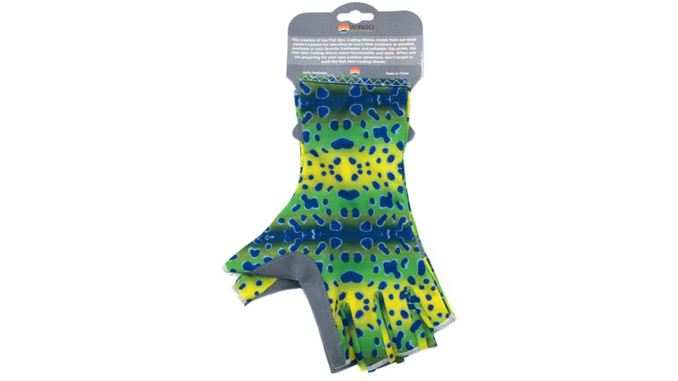 Wingo Outdoors Fish Skin Casting Gloves, Mahi Mahi, One Size Fits Most, W-CGL-109-OS
