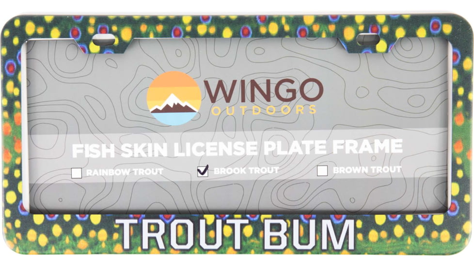 Wingo Outdoors License Plate Frame, Brook Trout, Trout Bum, 12 x 7 inches, W-LIC-103-TB