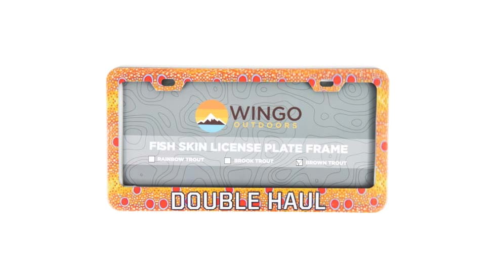 Wingo Outdoors License Plate Frame, Brown Trout, Double Haul, 12 x 7 inches, W-LIC-104-DH