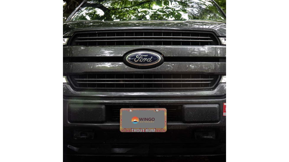 Wingo Outdoors License Plate Frame, Brown Trout, Trout Bum, 12 x 7 inches, W-LIC-104-TB