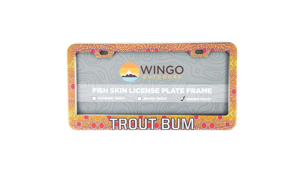 Wingo Outdoors License Plate Frame, Brown Trout, Trout Bum, 12 x 7 inches, W-LIC-104-TB