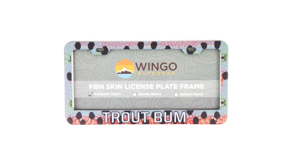 Wingo Outdoors License Plate Frame, Rainbow Trout, Trout Bum, 12 x 7 inches, W-LIC-112-TB