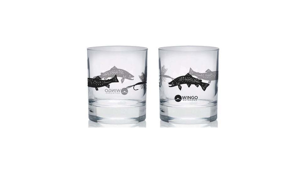 Wingo Outdoors Lowball Glasses, 2-Pack, 10oz, Fly Classics, W-DRW-149-2LB