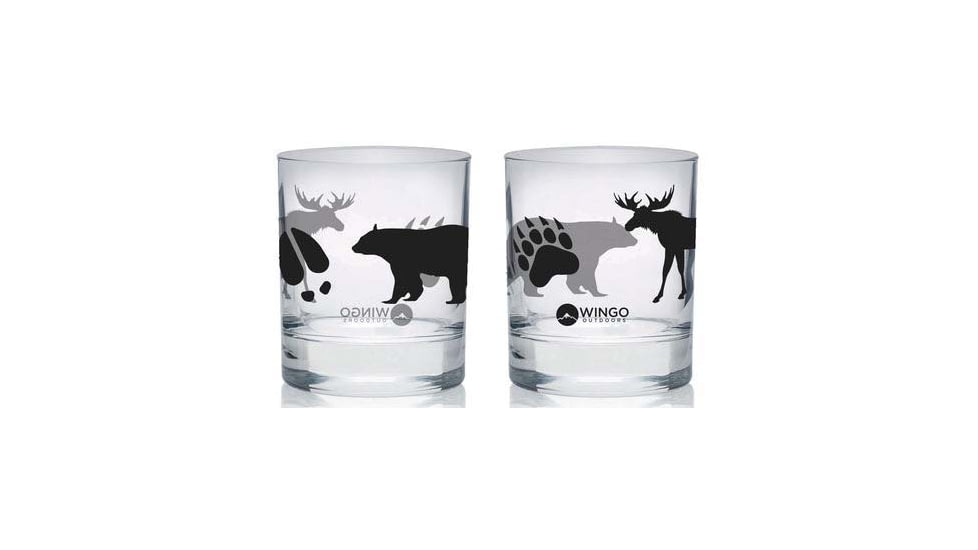 Wingo Outdoors Lowball Glasses, 2-Pack, 10oz, Moose and Bear, W-DRW-146-2LB