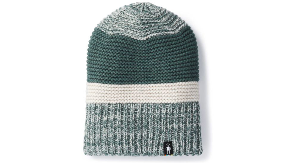 Smartwool Winter Valley Stripe Beanie -Unisex, Mediterranean Green H-Moonbeam Heather, Unisex Medium, SW000438B19-1FM