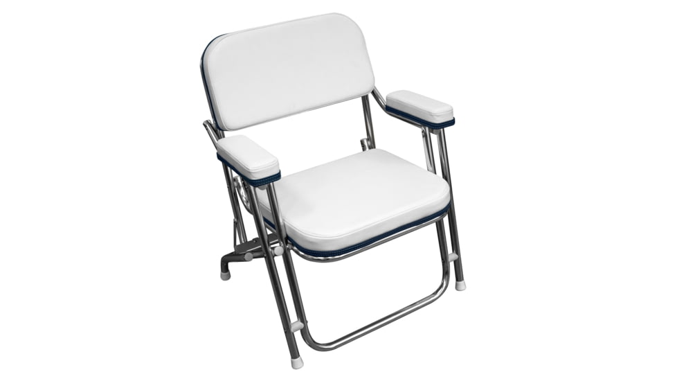 Wise Boaters Value Promotional Folding Deck Chair, Brite White/Navy Trim, Large, 3319-924
