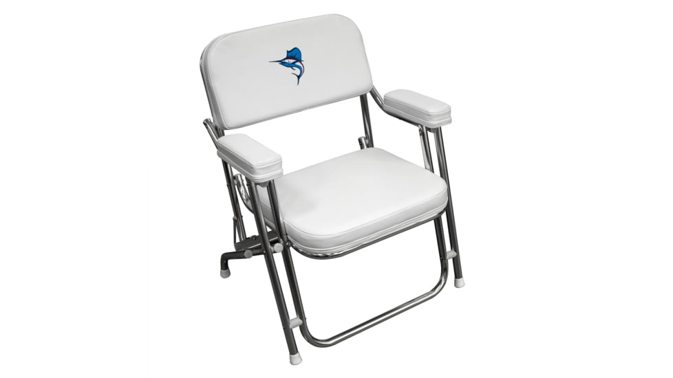 Wise Boaters Value Promotional Folding Deck Chair, Brite White/Sailfish Logo, Large, 3319-7841