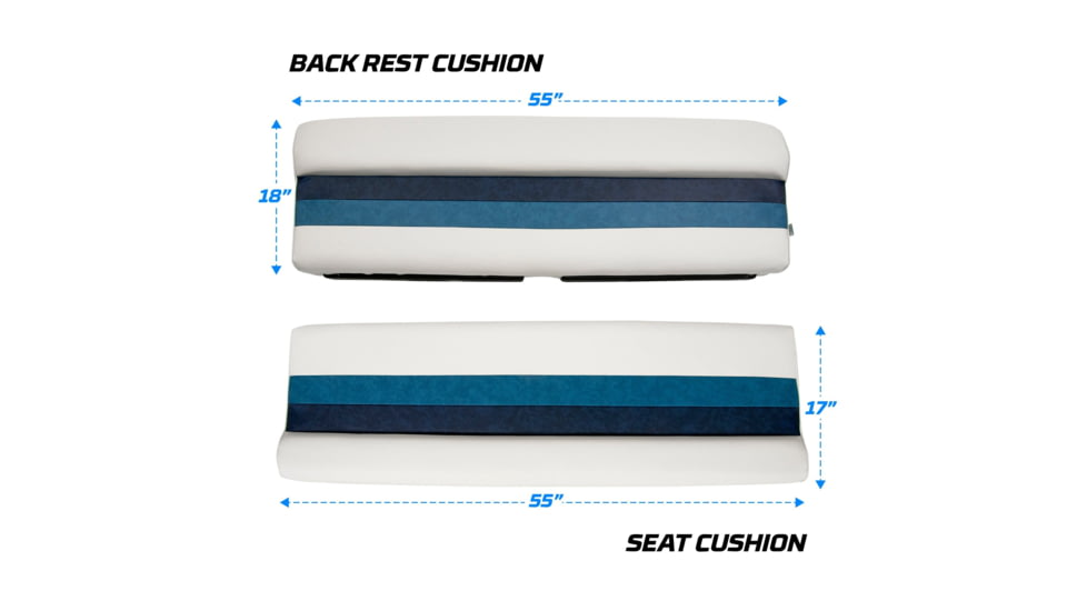 Wise Deluxe Pontoon 55in Pontoon Bench Seat, White/Navy/Blue, Large, 8WD106-1008