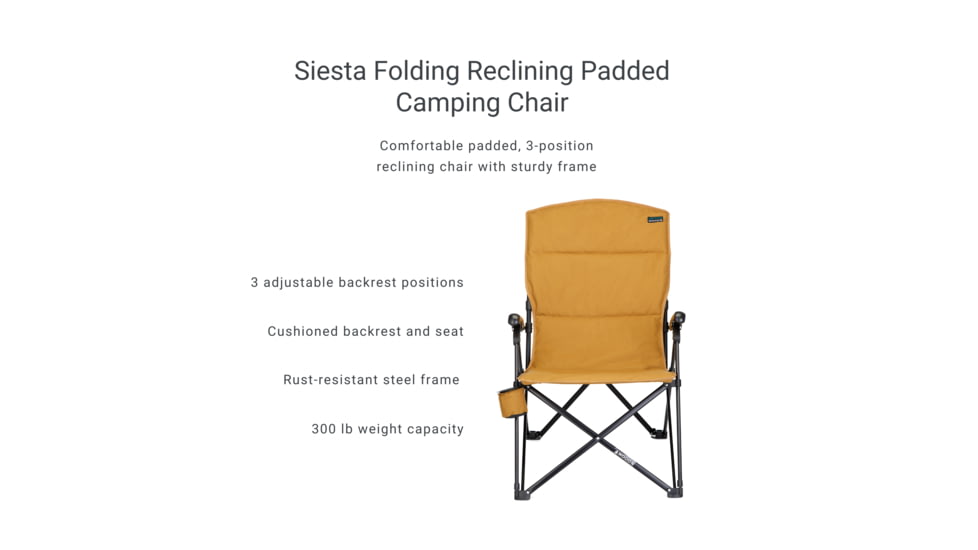 Woods Siesta Folding Reclining Padded Camping Chair, Dijon, CTI0765868