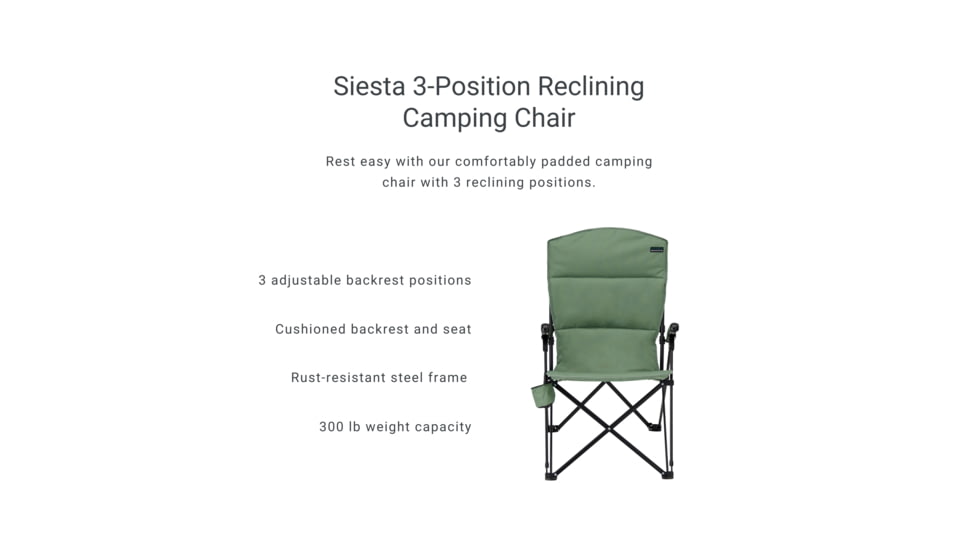 Woods Siesta Folding Reclining Padded Camping Chair, Spray, CTI0765868S