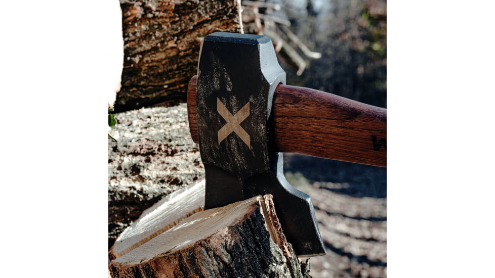 WOOX FORTE Axe w/Sheath, 4.25in, Blue Polished Carbon Steel Blade, Black Hickory, 3VX-A2-BUAXE0032