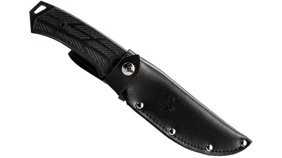 WOOX Rock 62 Fixed Blade Knife, 4.25 in, Drop Point, Mil-Spec Black, Sleipner Steel Blade, Engraved American Walnut Handle, Phantom Black, BU.KNF001.10