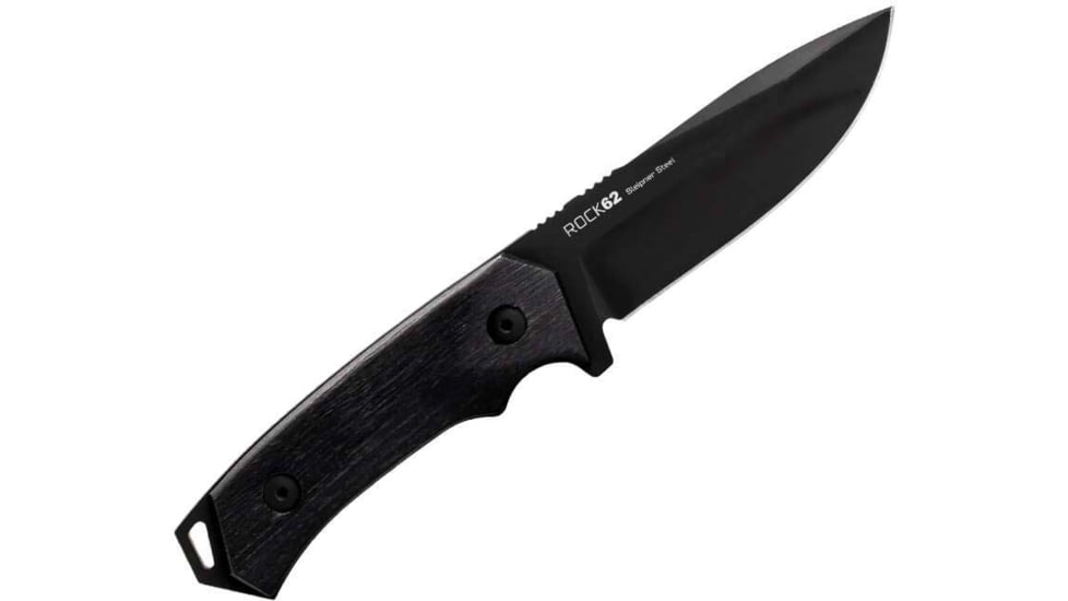 WOOX Rock 62 Fixed Blade Knife, 4.25 in, Drop Point, Mil-Spec Black, Sleipner Steel Blade, Plain American Walnut Handle, Phantom Black, BU.KNF001.09