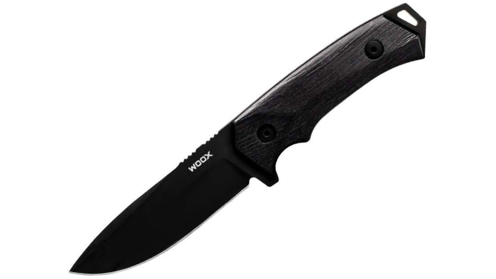 WOOX Rock 62 Fixed Blade Knife, 4.25 in, Drop Point, Mil-Spec Black, Sleipner Steel Blade, Plain American Walnut Handle, Phantom Black, BU.KNF001.09