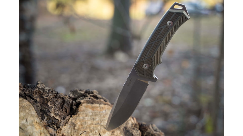 WOOX Rock 62 Fixed Blade Knife, 4.25 in, Drop Point, Stonewashed, Sleipner Steel Blade, Engraved German Micarta Handle, BU.KNF001.06