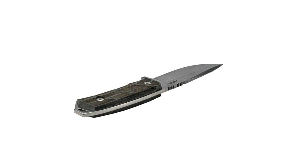 WOOX Rock 62 Fixed Blade Knife, 4.25 in, Drop Point, Stonewashed, Sleipner Steel Blade, Engraved German Micarta Handle, BU.KNF001.06