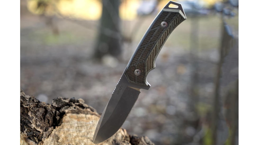 WOOX Rock 62 Fixed Blade Knife, 4.25 in, Drop Point, Stonewashed, Sleipner Steel Blade, Plain German Micarta Handle, BU.KNF001.07