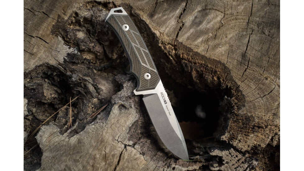 WOOX Rock 62 Fixed Blade Knife, 4.25 in, Drop Point, Stonewashed, Sleipner Steel Blade, Plain German Micarta Handle, BU.KNF001.07