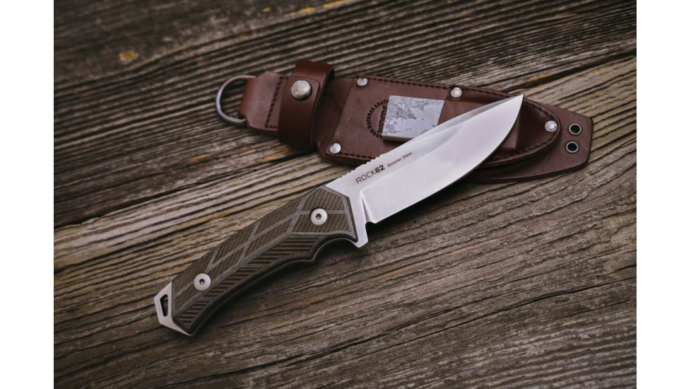 WOOX Rock 62 Fixed Blade Knife, 4.25 in, Drop Point, Stonewashed, Sleipner Steel Blade, Plain German Micarta Handle, BU.KNF001.07