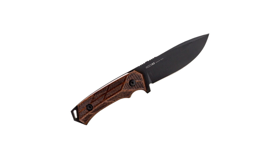 WOOX Rock 62 Fixed Blade Knife, 4.25 in, Drop Point, Mil-Spec Grey, Sleipner Steel Blade, Engraved American Walnut Handle, BU.KNF001.02