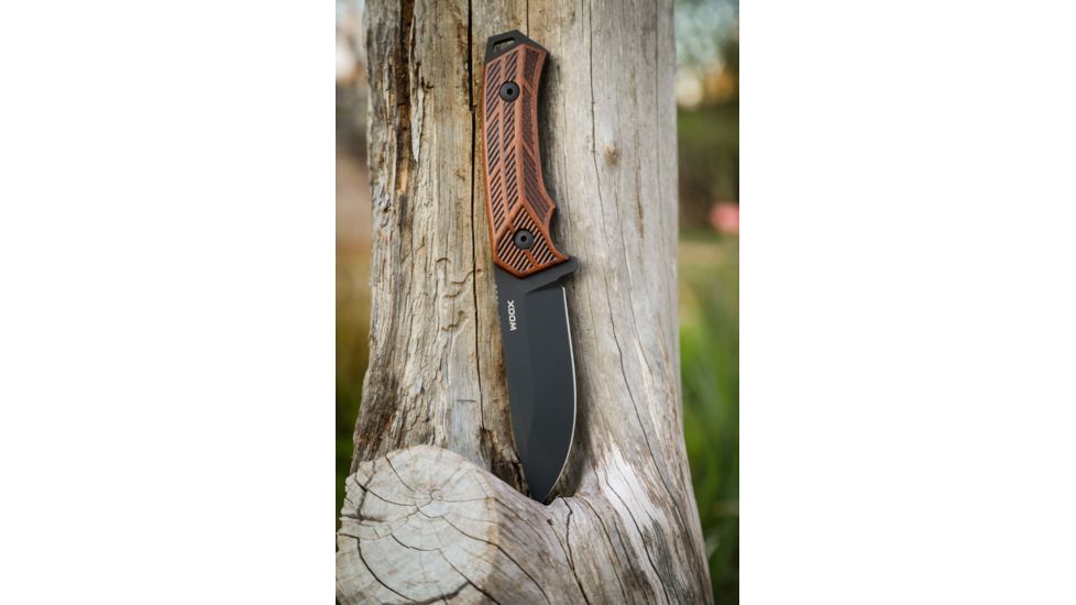 WOOX Rock 62 Fixed Blade Knife, 4.25 in, Drop Point, Mil-Spec Grey, Sleipner Steel Blade, Engraved American Walnut Handle, BU.KNF001.02