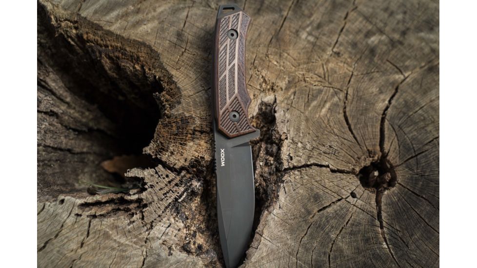 WOOX Rock 62 Fixed Blade Knife, 4.25 in, Drop Point, Mil-Spec Grey, Sleipner Steel Blade, Engraved American Walnut Handle, BU.KNF001.02