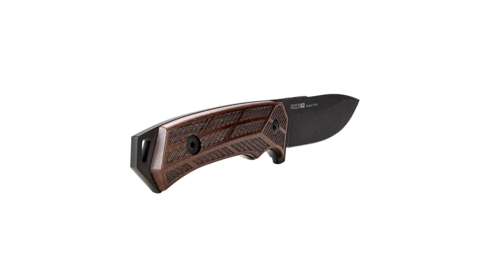WOOX Rock 62 Fixed Blade Knife, 4.25 in, Drop Point, Mil-Spec Grey, Sleipner Steel Blade, Engraved American Walnut Handle, BU.KNF001.02