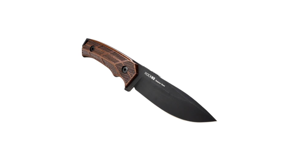 WOOX Rock 62 Fixed Blade Knife, 4.25 in, Drop Point, Mil-Spec Grey, Sleipner Steel Blade, Engraved American Walnut Handle, BU.KNF001.02