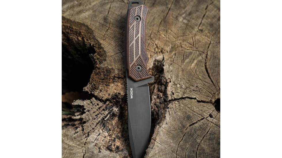 WOOX Rock 62 Fixed Blade Knife, 4.25 in, Drop Point, Mil-Spec Grey, Sleipner Steel Blade, Engraved American Walnut Handle, BU.KNF001.02