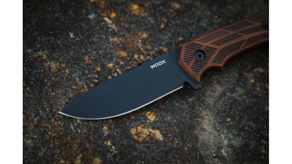 WOOX Rock 62 Fixed Blade Knife, 4.25 in, Drop Point, Mil-Spec Grey, Sleipner Steel Blade, Engraved American Walnut Handle, BU.KNF001.02