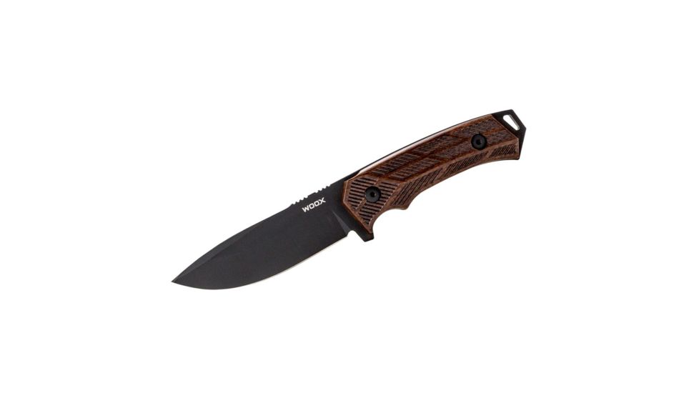 WOOX Rock 62 Fixed Blade Knife, 4.25 in, Drop Point, Mil-Spec Grey, Sleipner Steel Blade, Engraved American Walnut Handle, BU.KNF001.02